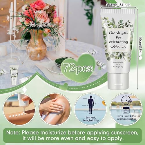 Image of 72 Pcs Travel Size Mini Sunscreen Bulk for Summer Vacation Spf 30 Water Resistant Sunscreen Lotion Sunblock for Thank You Gifts Hawaiian Wedding Pool Party Favor (Eucalyptus)