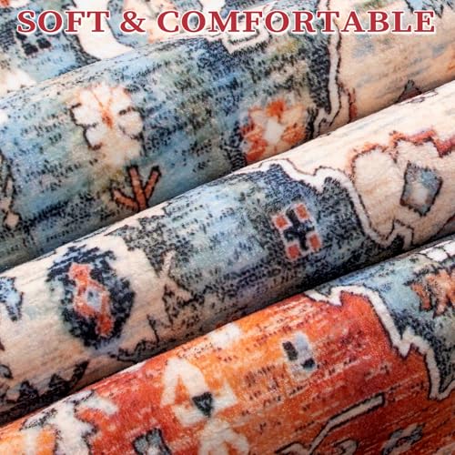 SERISSA Bedroom Rug 4x6 Boho Tribal Rug, Vintage Washable Area Rugs Non Slip, Ultra Soft Print Distressed Low-Pile Throw Carpet for Bedroom Nursery Dorm Kitchen Living Room Decor