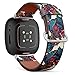 CJBROES Replacement Leather Watch Band, Compatible with Fitbit Versa 3 and Fitbit Sense of Wristband Bracelet Accessory - Colorful Betta Fish