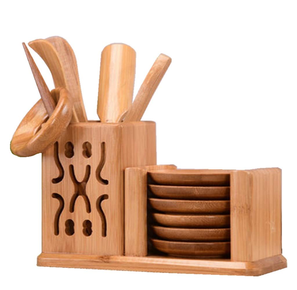 LeYin Bamboo Tea Tool Set, Chinese Gongfu Tea Ceremony Accessories, (Spoon, Needle, Clip, Scoop, Tray, Utensils Set)