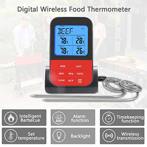 Termômetro de carne sem fio remoto para cozinhar churrasqueira termômetro Função de alarme retroilum