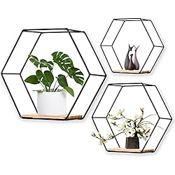 Estanterias Con Formas Hexagon - Juego de 3 estantes de pared de metal, estantes suspendidos decorativos para la pared del salón, dormitorio, baño, cafetería y hotel