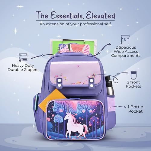 Image of Gear Starry Unicorn 16 inch /25L Medium Water Resistant School Bag | Casual Backpack | Daypack | Travel Backpack | Kids Bag for Boys /Girls (Purple - Purple)
