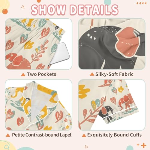 senya Elephants Family Playing Satin Summer Pajama Sets Silk Short Sleeve Button Down Sleepwear3