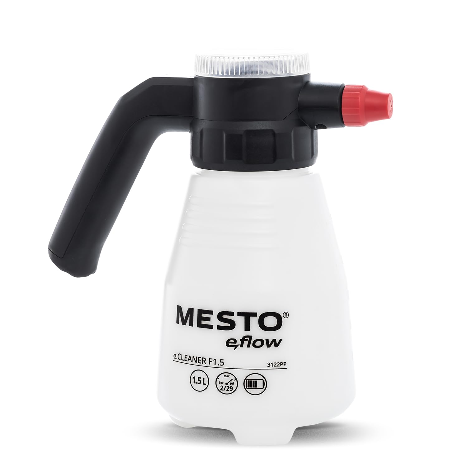 MESTO e.Cleaner F1.5 Akku-Drucksprüher 1,5L | Akku Drucksprühgerät 2 bar | Drucksprüher elektrisch für Reinigung | Drucksprühflasche für leicht saure Flüssigkeiten