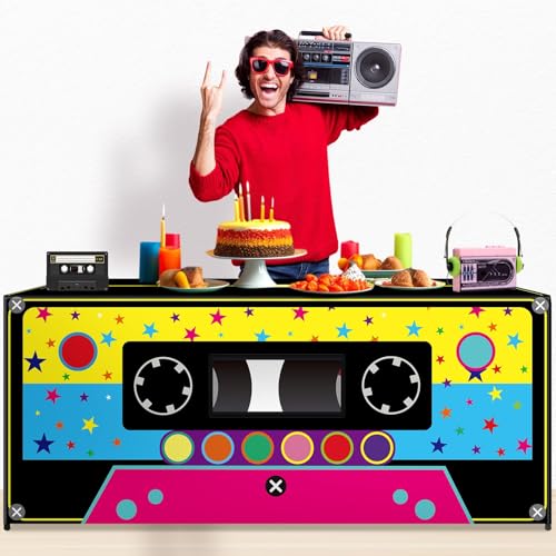 Yiaoyinnz 6FT 80s 90s Theme Tablecloth 90s Party Decorations Radio Cassette Player Tablecover Retro Disco Rectangle Table Cloth for Back to 80'S 90'S Hip Hop Birthday Party Decor Supplies