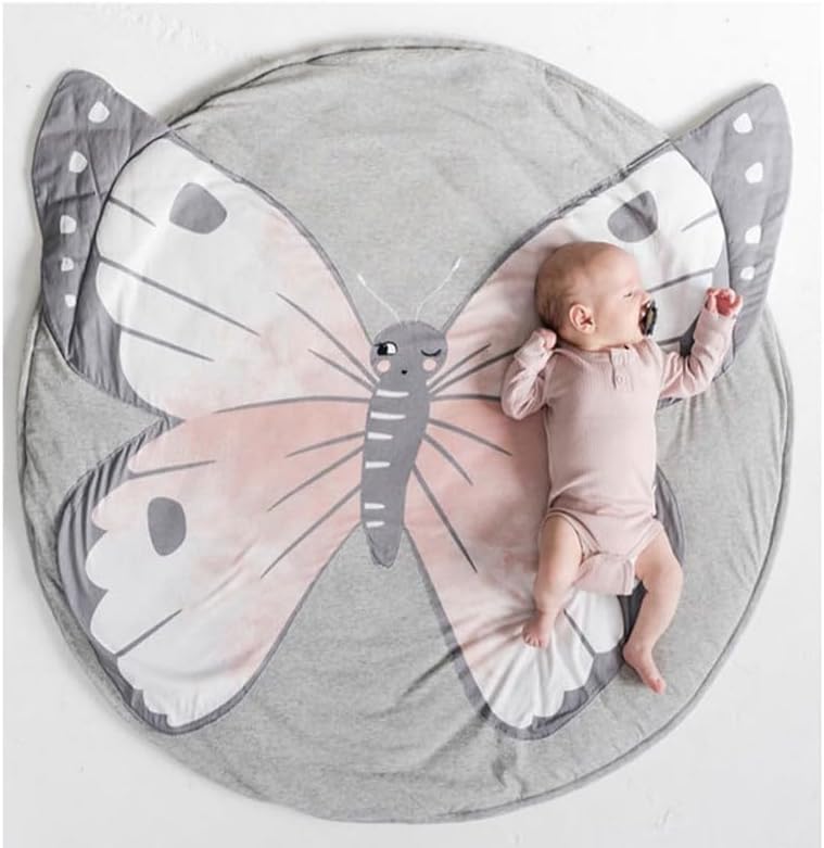 Poowe Tapete redondo de mariposa para bebé, tapete para gatear, manta de mariposa para bebé, tapete para el tiempo de estómago, para niños y niños