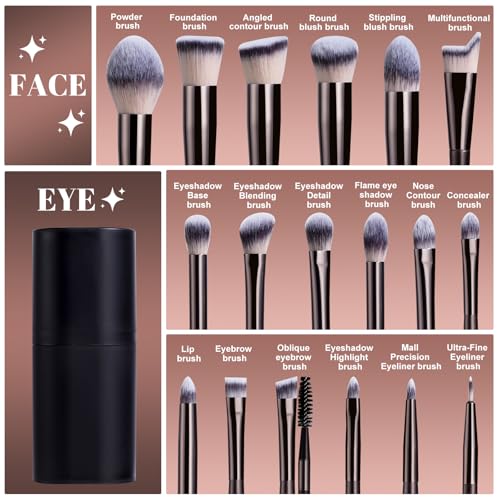 Image of BS-MALL Makeup Brush Set 18 Pcs Premium Synthetic Foundation Powder Concealers Eye shadows Blush Makeup Brushes with black case (Coffee)