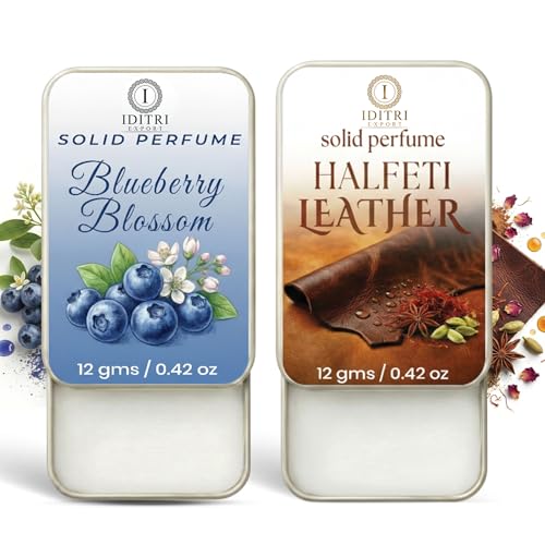Image of IDITRI EXPORT Solid Perfume |blueberry blossom&Halfeti leather Alcohol Free Wax Perfume Balm, Long Lasting | Pocket Tin 12g, Pack Of 2| Non Greasy Smooth Glide, Travel Friendly Unise