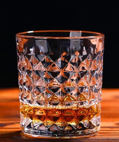 Image of PrimeWorld Diamond European Design Crystal Whiskey Glasses Set of 6 pcs- 300 ml Bar Glass for Drinking Bourbon, Whisky, Scotch, Cocktails, Cognac- Old Fashioned Cocktail Tumblers