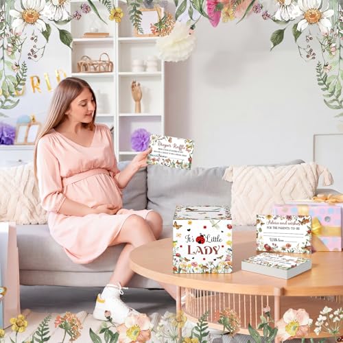 Image of Teling 51 Pieces Diaper Raffle Tickets with Card Box,Love Bug Style