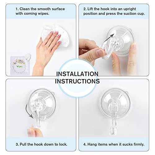 Vis'v Suction Cup Hooks, Small Clear Heavy Duty Vacuum Suction Hooks With Wipes Removable Strong Window Glass Door Kitchen Bathroom Shower Wall Suction Hanger For Towel Loofah Utensils Wreath - 4 Pcs #TOP7