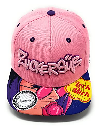 Outfitfabrik Snapback Cap Zuckersüß in rosa/lila mit Lollipop-Schirm und 3D-Stick (Provokation, Statement) für Herren und Damen, One Size, verstellbar Cover