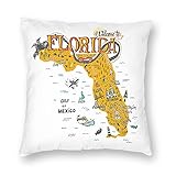 VERSUSWOLF Pillow Covers 18x18 Inch Cartoon of Florida Map with Tourist Attractions Travel Miami...