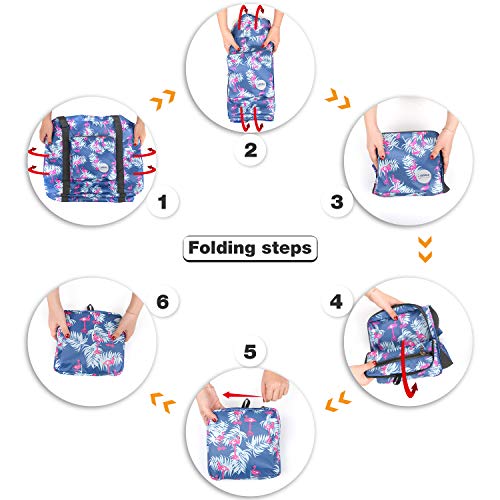 Wandf Foldable Travel Duffel Bag Carryon Luggage Sports Gym Weekend Tote Bag Water Resistant Nylon for Women (Flamingo F)