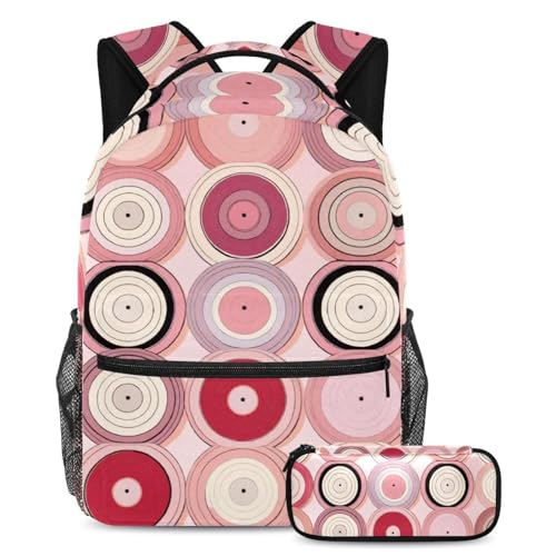 Sac à dos rose avec trousse assortie pour l'école des filles et adolescents