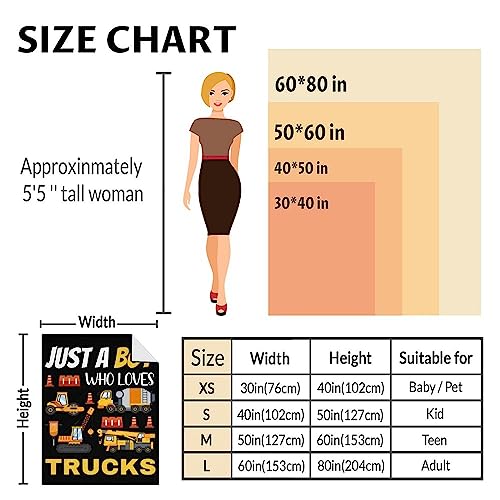 Construction Truck Blanket Gifts - 30x40 Inches Funny Throw Blanket for Boys - Black Soft Fuzzy Excavator Blankets for Couch & Office