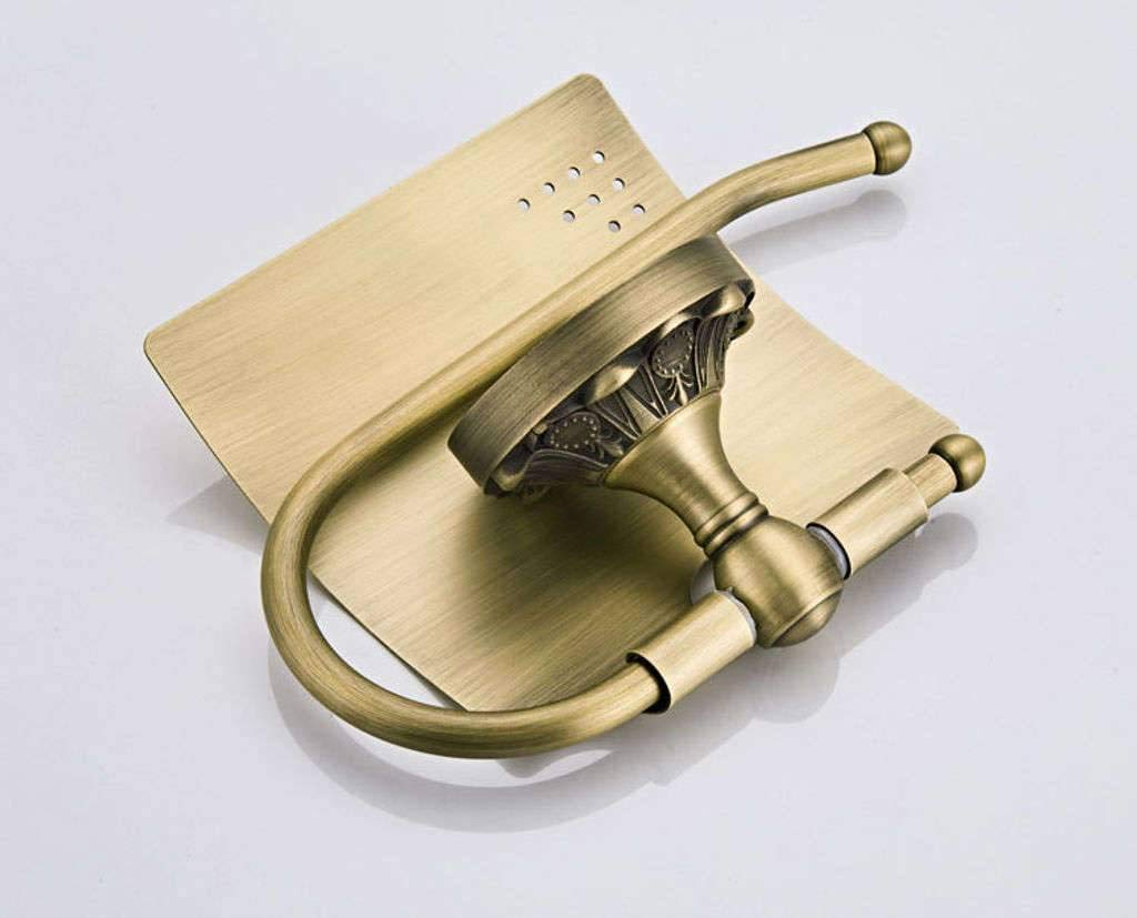 Toiletrolhouder, antiek messing, messing materiaal rolhouder Toiletrolhouder met deksel, wandmontage toiletaccessoires-messing