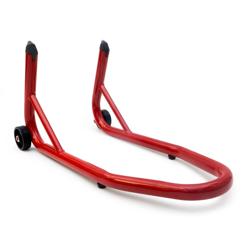 Cavalletto Anteriore Moto Universale per Attacco Sotto Forcelle - Compatibile con Forcelle Rovesciate e Standard (Rosso)