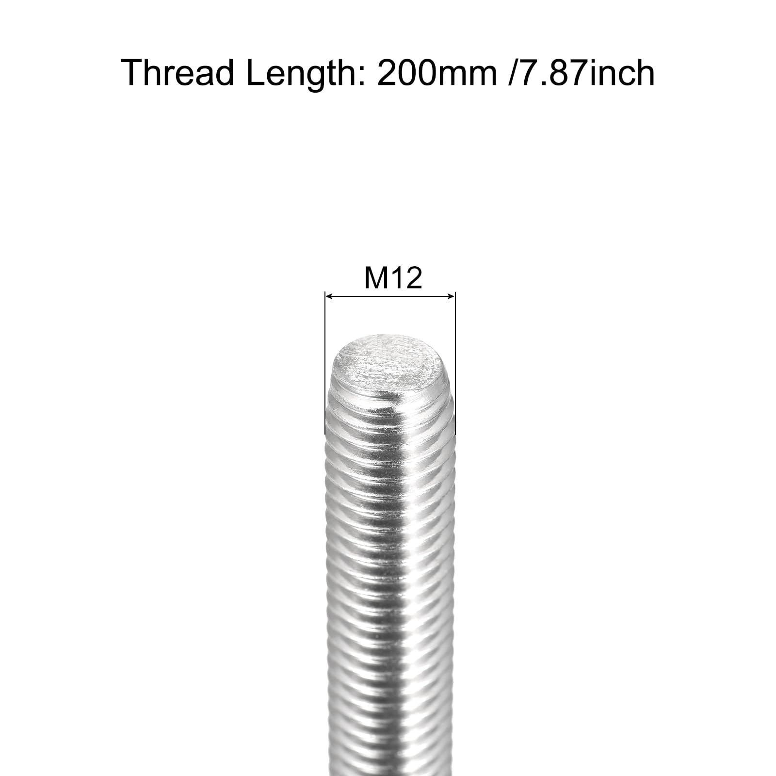 QUARKZMAN 6 Pcs Tige Filetée M12 x 200mm 1.75mm Pas de Filetage en Acier Inoxydable 304 Tiges Filetées Entièrement à Droite, Goujons de Barre pour Réparation, Bricolage
