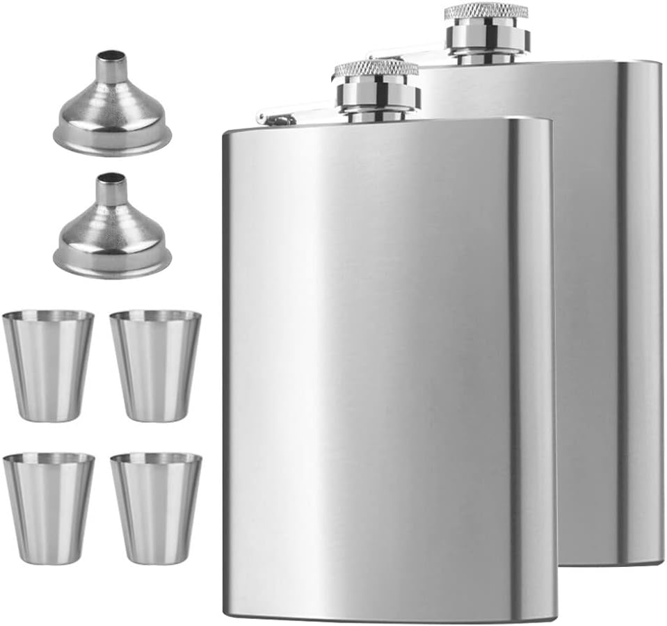2 Packs 8oz Hip flask set, Portable Pocket Hip Flask, 304 Stainless