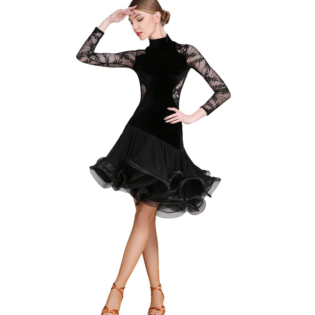 Latin Tanzkleider Damen Standard Ballsaal Tanzen Kleider Langarm Modern Waltz Tango Dance Outfit Wettkampfkleid Salsa Kleid