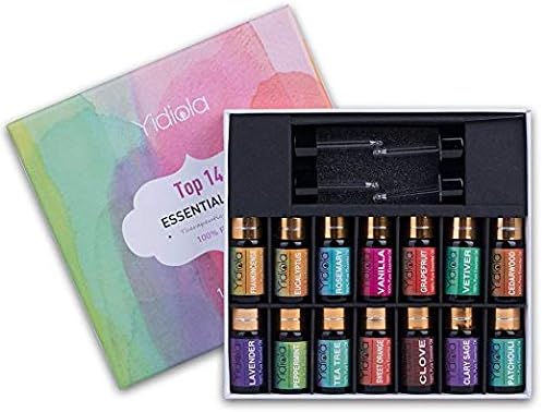 YIDIOLA Essential Oils,100% Pure Therapeutic Grade Top 14 Essential Oil Set w/ 4 Glass Droppers,Lavender,Frankincense,Peppermint,Eucalyptus,Tea Tree,Sweet Orange,Rosemary,Vanilla,Clary Sage and More