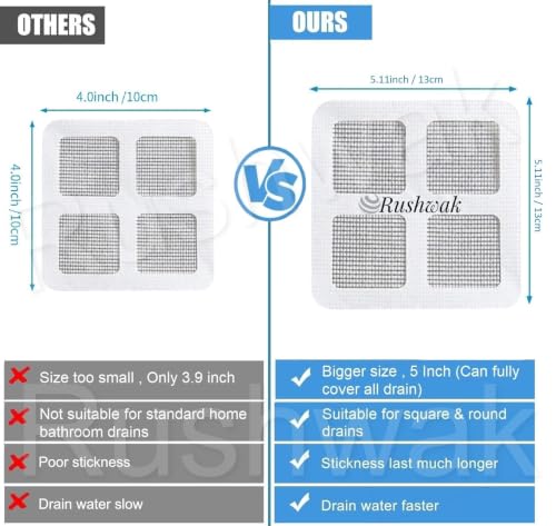 Image of Rushwak Large Upgraded Drain Cover Hair Catcher (Pack of 20) Disposable Waterproof Drain Guard Mesh Stickers Drainage Jali Shower Drain Cover for Bathroom Floor Sink Bathtub (13cm x 13cm)