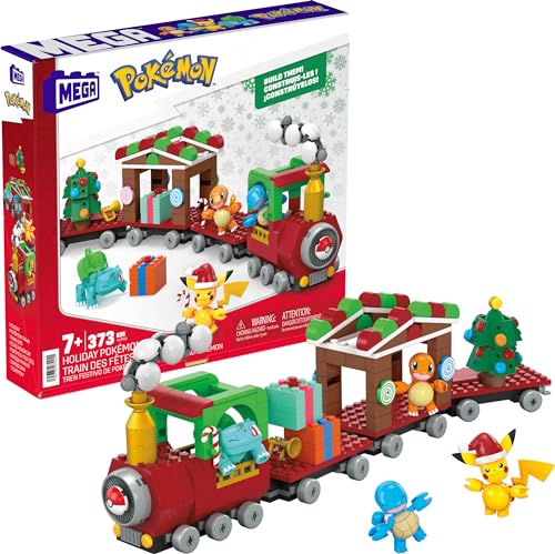 MEGA Pokémon Building Toys Set Holiday Train with 373 Pieces, 4 Articulated and Poseable Characters and Surprises, for Kids