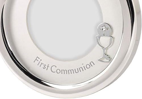Miniatura 3 de Marco redondo de primera comunión para decoración de recuerdo en tono plateado para mesa, 5 1/2 pulgadas