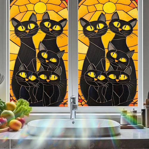 Image of Nuxovilar Halloween Black Cat Pattern Window Film 17.5x39.3 in PVC