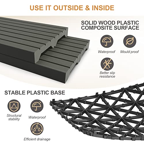 Goovilla Wood Plastic Composite Interlocking Patio Deck Tiles 9 Pack (9 Sq. Ft), 12"X12" Waterproof Indoor Outdoor Flooring All Weather Use, Balcony Floor Covering Tile, Decking Tiles, Dark Grey #TOP2
