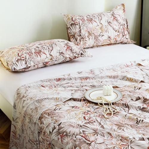 Image of Story@Home Bedsheet for Double Bed Cotton 190 TC with 2 Pillow Covers, Beige & Light Brown, Floral, Double Size Bedsheet for Double Bed | (225 Cm X 250 Cm) | Perfect for Home Decor