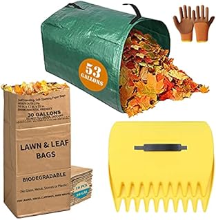10 Count 30 Gallon Lawn and Leaf Bags with Leaf Scoops & 53 GAL Large Yard Dustpan-Type Garden Bag, 2-Ply Heavy Duty Kraft Paper Bags, Tear Resistant Yard Waste Bag for Grass Clippings, Wet Dry Leaves