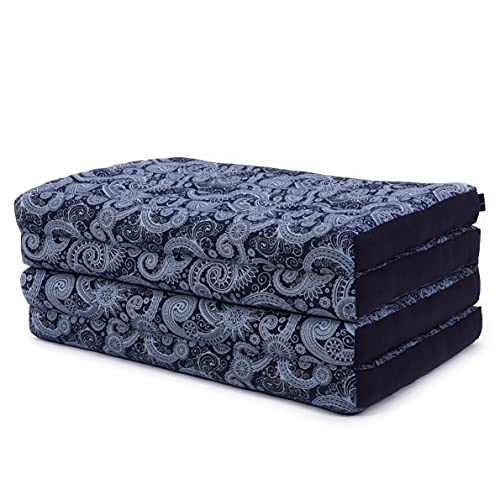 Leewadee Trifold Mattress Standard – Comfortable Thai Massage Pad, Foldable Floor Mattress Filled with Kapok, Perfect to Use as a Sleeping Mat 79 x 28 inches, Blue White