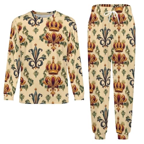 Crowns And Fleur-de-Lis Pajama Set Long Sleeve Lounge Sets Sleepwear 2 Pjs Nightwear for Men Women3