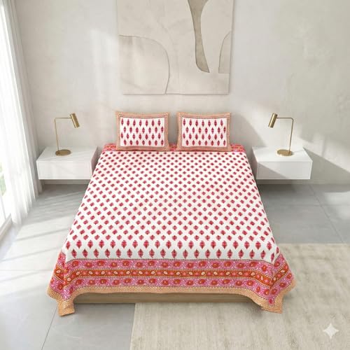 Image of Skin Friendly bedsheet Double Size Bed Cotton bedsheets for Double Size Bed, 1 Double Size bedsheet Cotton with Pillow Cover Set of 2 | 240 TC Soft Bed Sheet Double Size