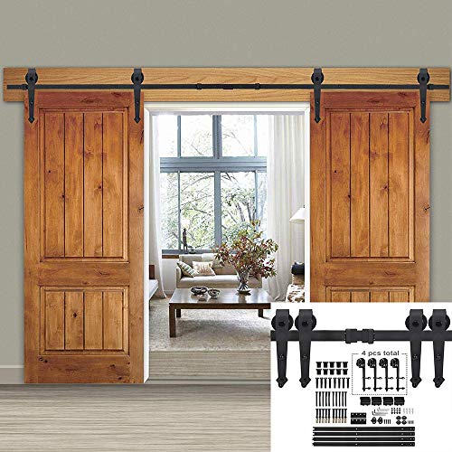 Smartxchoices 12FT Double Sliding Barn Door Hardware Kit Classic Mount Barn Door Rail