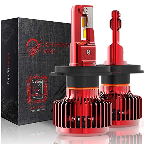 LIGHTENING DARK Super Bright H4 LED Bulbs, CREE Chips Conversion Kit, 6000K Cool White, Adjustable Beam - Halogen Replacement