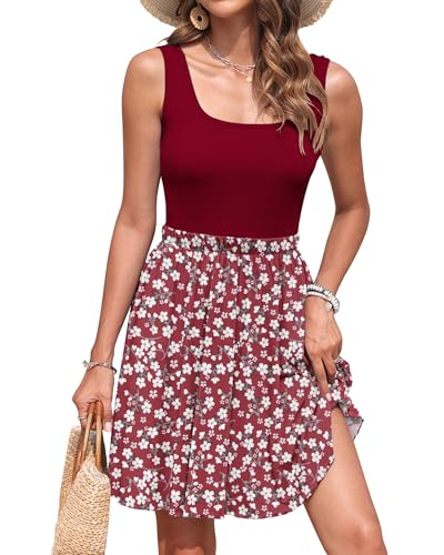 Image of AUSELILY Womens Sleeveless Square Neck Summer Dresses with Pockets | Sleeveless Sundresses Short Beach Dress Flowy Mini Dress Casual Vacation Dress