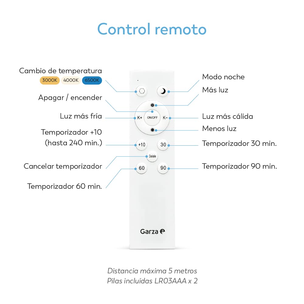 Garza - Plafón LED Techo con Control Remoto, 24 W 2500 lm, Intensidad y Temperatura de Color Regulables 2700K-6500K, Impermeable IP44, Temporizador de Apagado, Redondo 295 x 65 mm, Madera