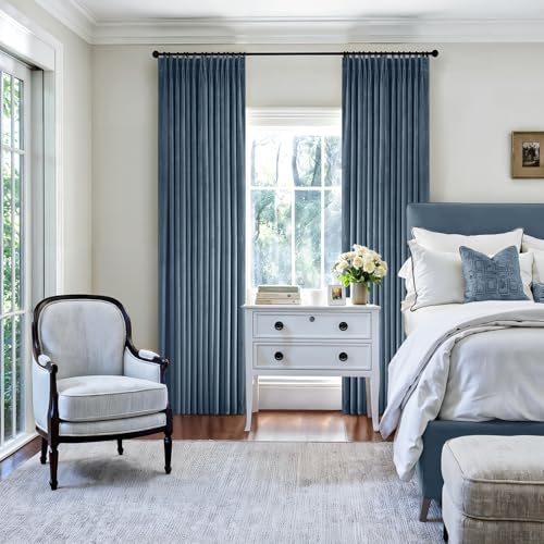Image of MIULEE Stone Blue Velvet Curtains 90 inches Long, Pinch Pleated Blackout Drapes with Hooks, Thermal Insulated Pinch Pleat Panels for Bedroom Living Room, 2 Panels
