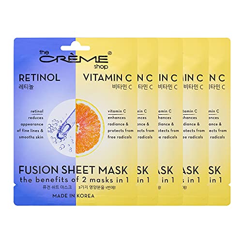 The CrÃ¨me Shop Retinol & Vitamin C Fusion Sheet Mask, Korean Sheet Mask, Anti-Aging Face Mask Brightens and Plumps Skin, Vitamin C Sheet Mask with Hyaluronic Acid and Retinol (5 Pack)