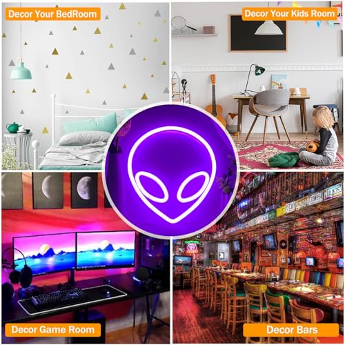 Image of Alien Neon Sign - Purple Alien LED Light, USB /Battery Powered for Wall Decor, Party Decorations