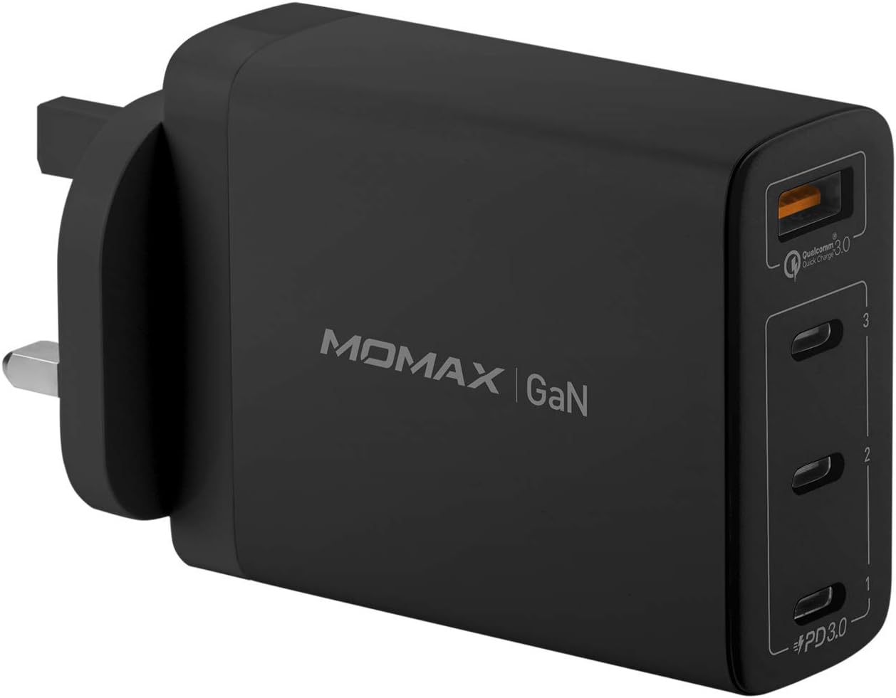 MOMAX One Plug 4-Port 100W GaN MacBook Charger USB-C, QC 3.0 Triple Fast Charging Power Delivery Ports(PD) Compatible with MacBooks, Laptops, iPhone 12 Pro, 12 Pro Max, iPad Pro, S21 Ultra - (Black)