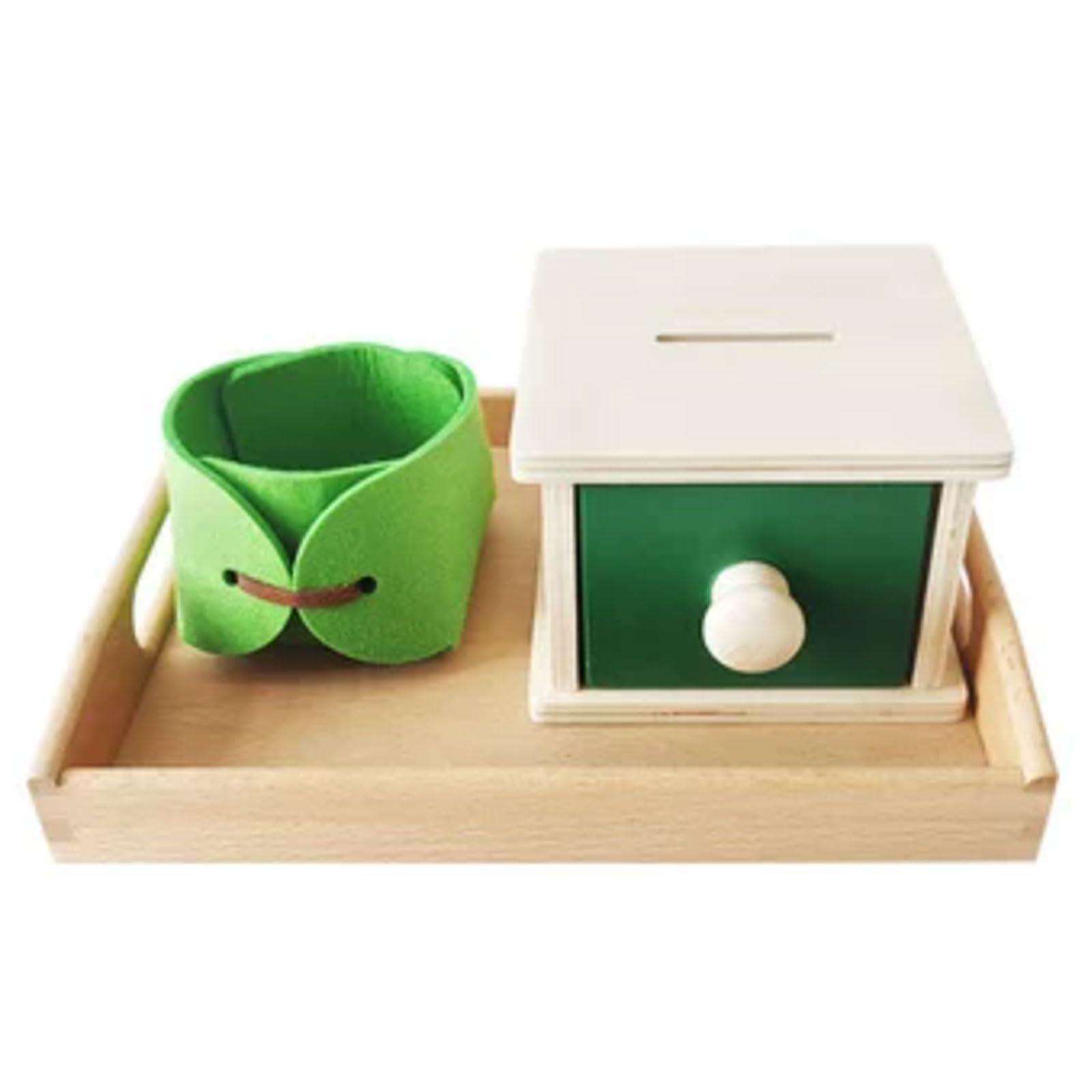 ttnmrc Montessori Coin Box & Practical Life Activity Set - Wooden Coin Drop Box, Savings Bank with Coins & Felt Cup