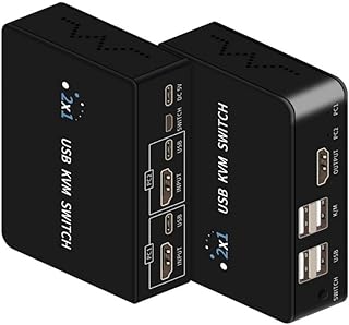 Replacement USB HDMI KVM Switch 2 in 1 Out Compatible 2 Way HDMI2.0 Laptop Host Shared USB Keyboard Mouse Monitor with 2 Hubs AV Selector Switch Box 4K60HZ 3840@2160