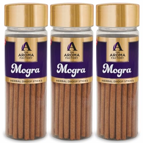Image of The Aroma Factory Dhoop Batti Sticks for Pooja with Incense Holder Stand | Long Lasting Fragrance |Mogra Dhupbatti (Pack of 3)