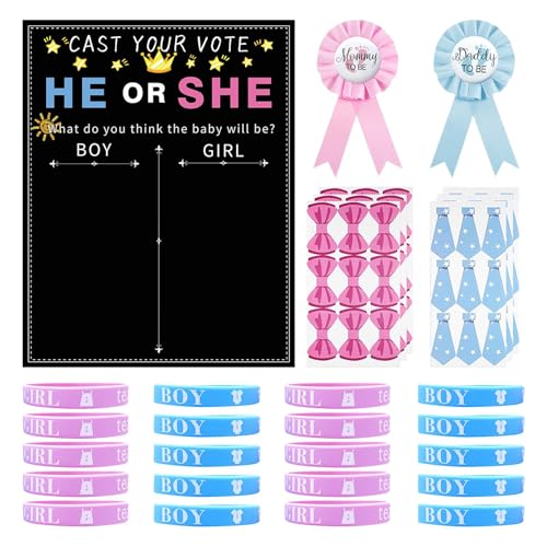 77 Pcs Gender Reveal Decoration Kit Boy or Girl Voting Game Set for Gender Reveal Guess Game Party Decoration