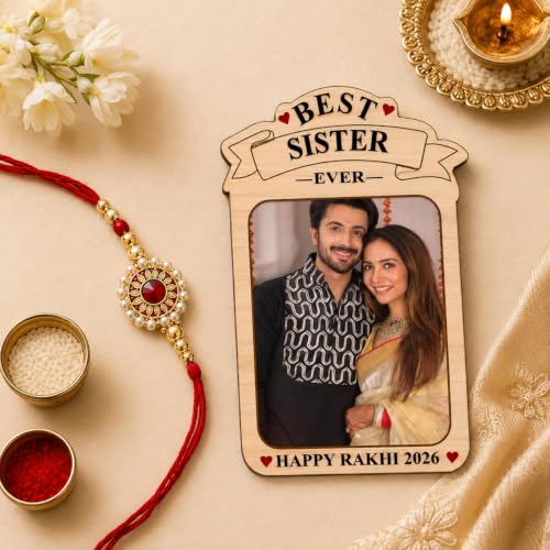 Image of PrintBharat Custom Raksha Bandhan Photo Fridge Magnet MDF with A Free Rakhi (Sister Magnet)
